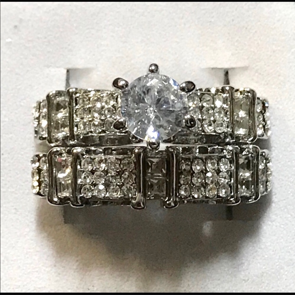 New Sterling Silver White Sapphire Wedding Ring Set Sizes 6 & 6.5